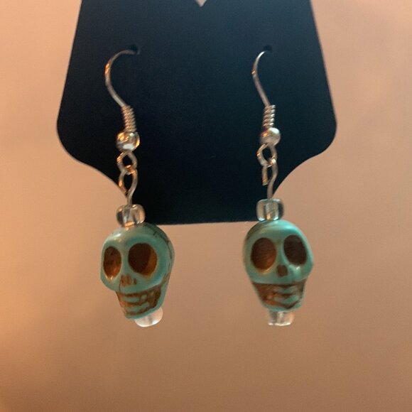 Earrings - Aqua Skulls & clear / aqua beads - Picture 3 of 4
